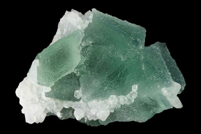 Green, Octahedral Fluorite Crystals on Quartz - China #149289